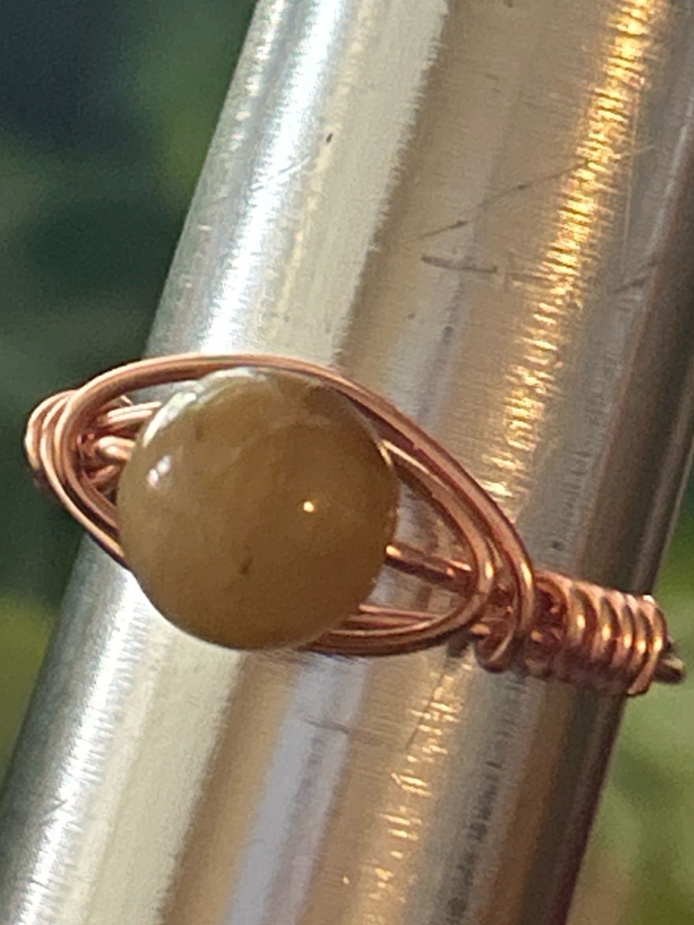 💍 Handcrafted tiger eye copper wire wrapped crystal ring size 8